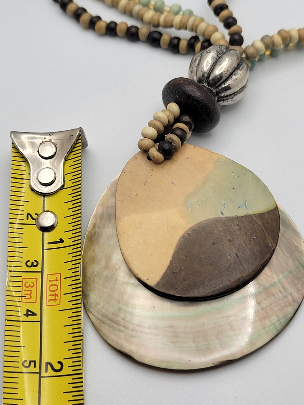 Boho Multi-Strand Beaded Necklace with Beige and Black Pendant - Picture 7 of 7